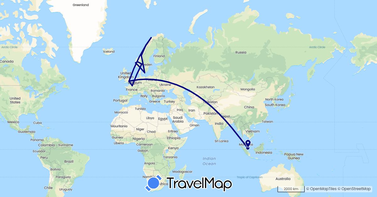 TravelMap itinerary: driving in France, United Kingdom, Norway, Sweden, Singapore (Asia, Europe)